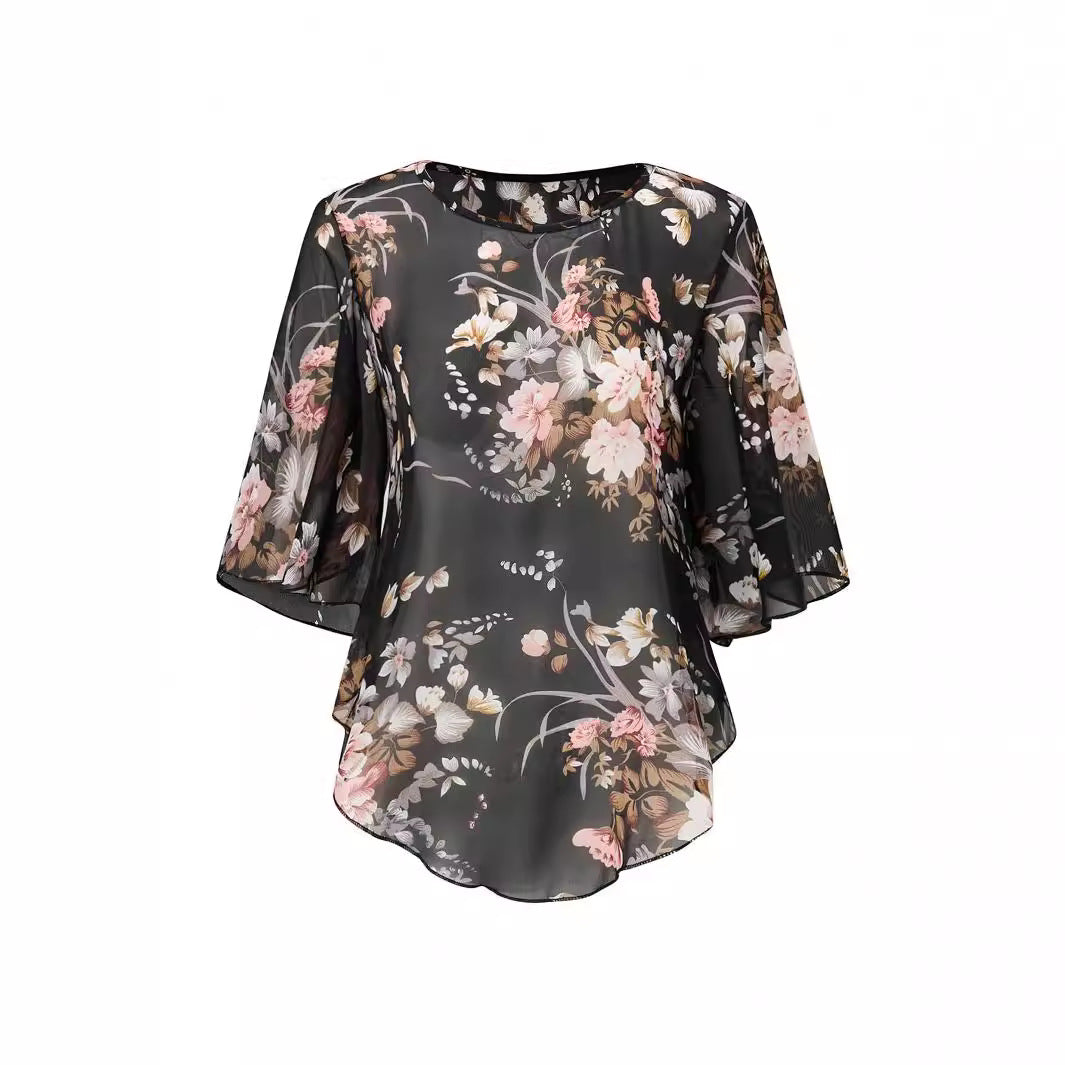 Damen Chiffonbluse mit Volantärmeln und floralem Muster Stalluxe