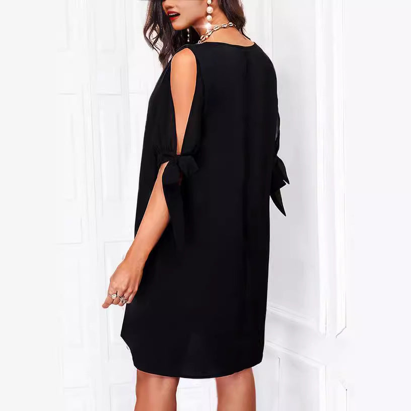 Damen elegantes Kleid mit glitzerndem V-Ausschnitt und Bindeärmel Stalluxe