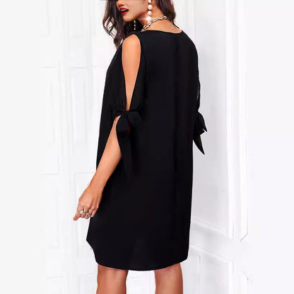 Damen elegantes Kleid mit glitzerndem V-Ausschnitt und Bindeärmel Stalluxe
