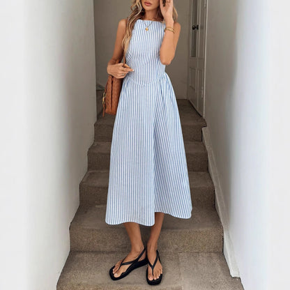 Damen Midi-Kleid mit schmalen Streifen und taillierter Silhouette Stalluxe