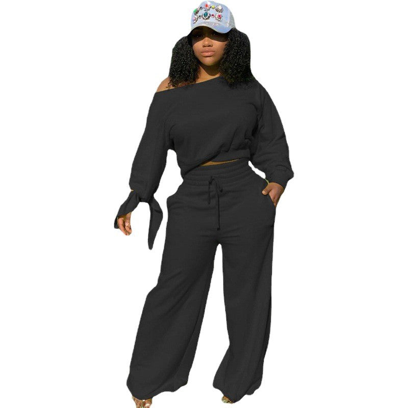 Damen lässiges Set aus weit geschnittenem Oberteil und Jogginghose mit flexibler Taille Stalluxe