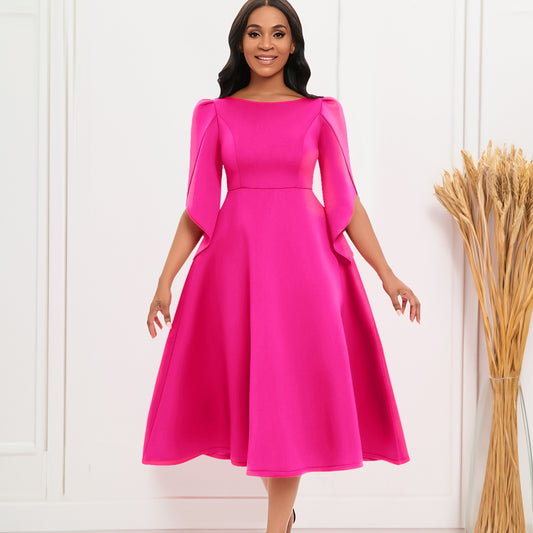 Damen A-Linien Kleid mit eleganten Puffärmeln Stalluxe