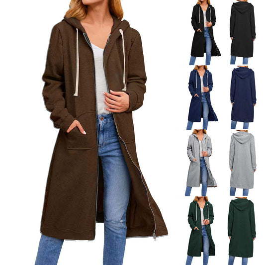 Damen lange Kapuzenjacke mit Reißverschluss und praktischen Taschen Stalluxe