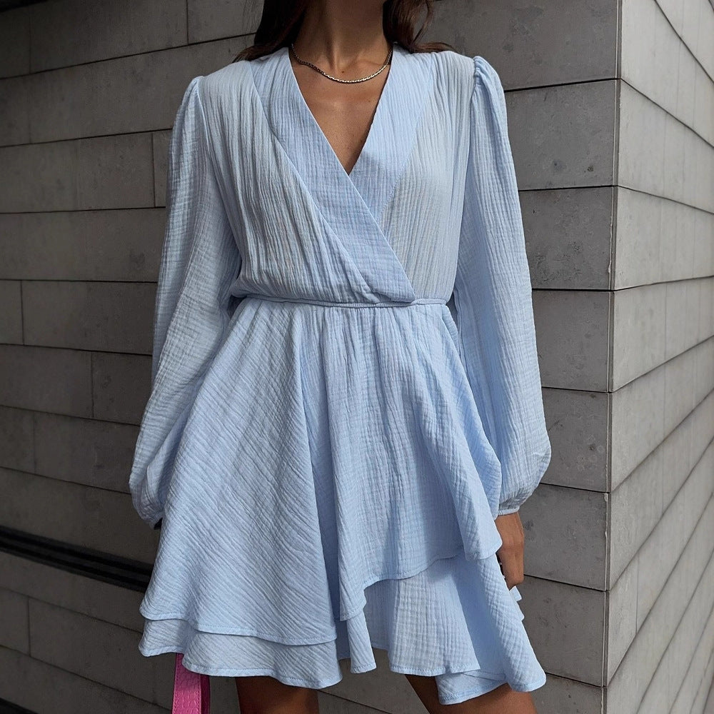Damen Wickelkleid mit voluminösen Ärmeln und schwingendem Saum Stalluxe