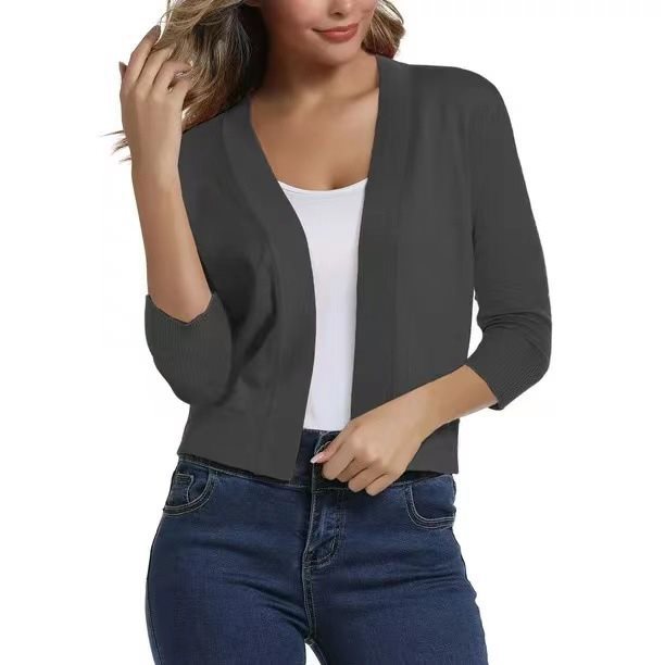 Damen lässige Strickjacke mit offenen Front und 3/4-Ärmeln Stalluxe