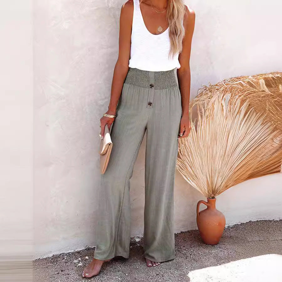 Damen Weite Chinohose mit elastischem Bund und dekorativen Knopfdetails Stalluxe