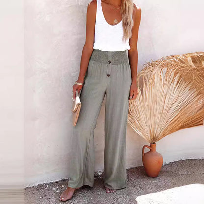 Damen Weite Chinohose mit elastischem Bund und dekorativen Knopfdetails Stalluxe