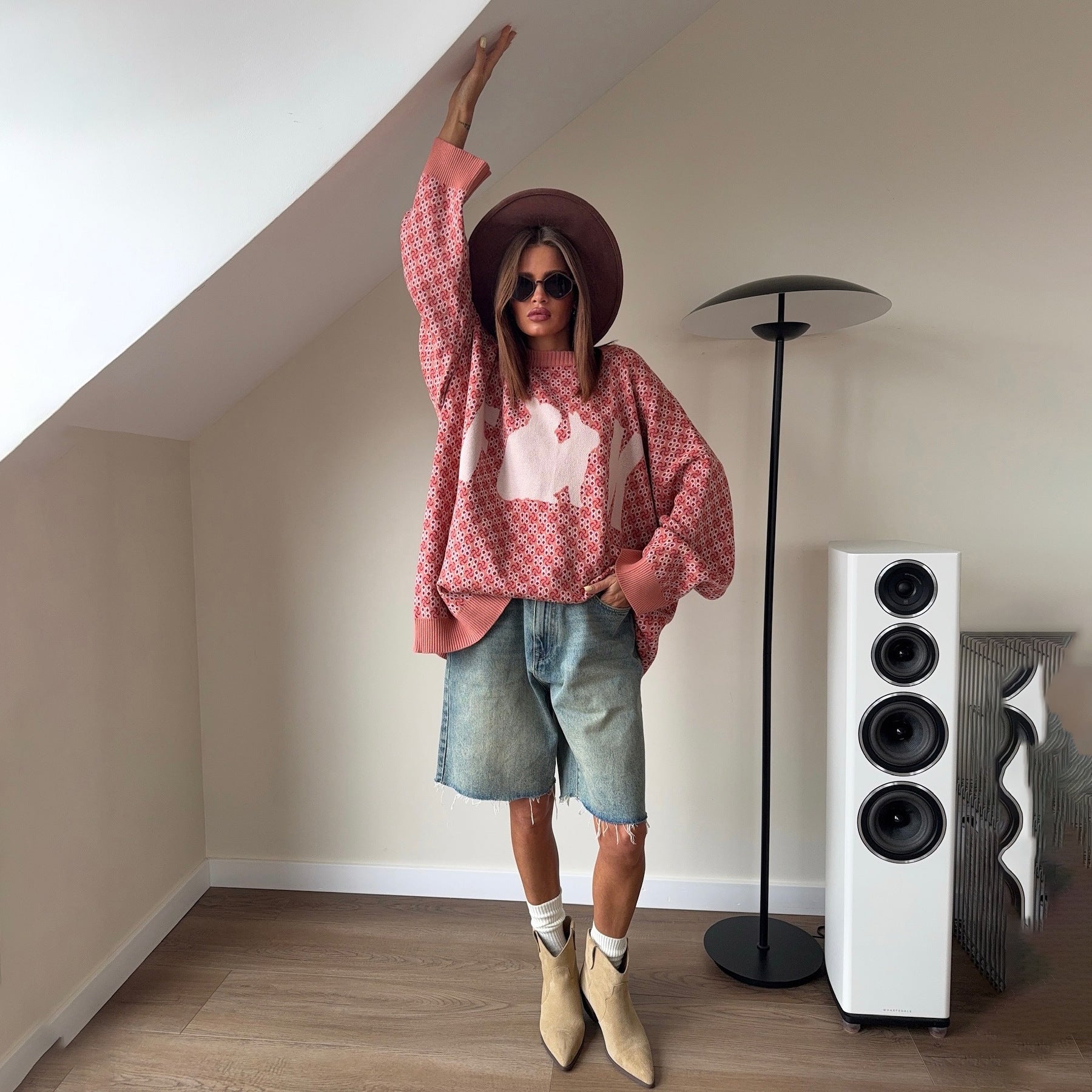 Damen Oversized Strickpullover mit kreativem Motiv Stalluxe