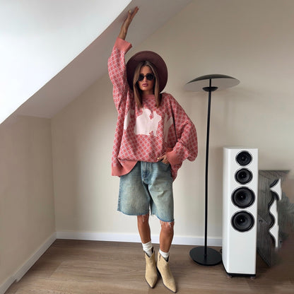 Damen Oversized Strickpullover mit kreativem Motiv Stalluxe