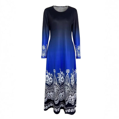 Damen Maxi-Kleid mit farbenfrohem Ombre-Design und floralen Verzierungen Stalluxe