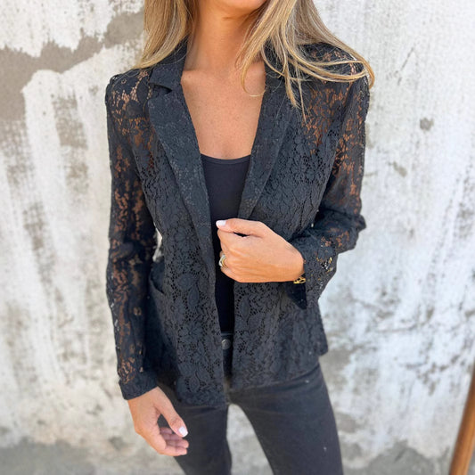 Damen Transparente Spitzenjacke mit elegantem Schnitt Stalluxe