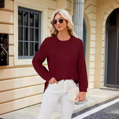 Damen Elegante Langarmbluse mit feinem Rippstruktur und modischen Seitenschlitzen Stalluxe