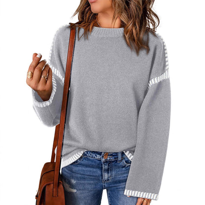 Damen Grobstrickpullover mit modischem Kontrastsaum und weiten Ärmeln Stalluxe