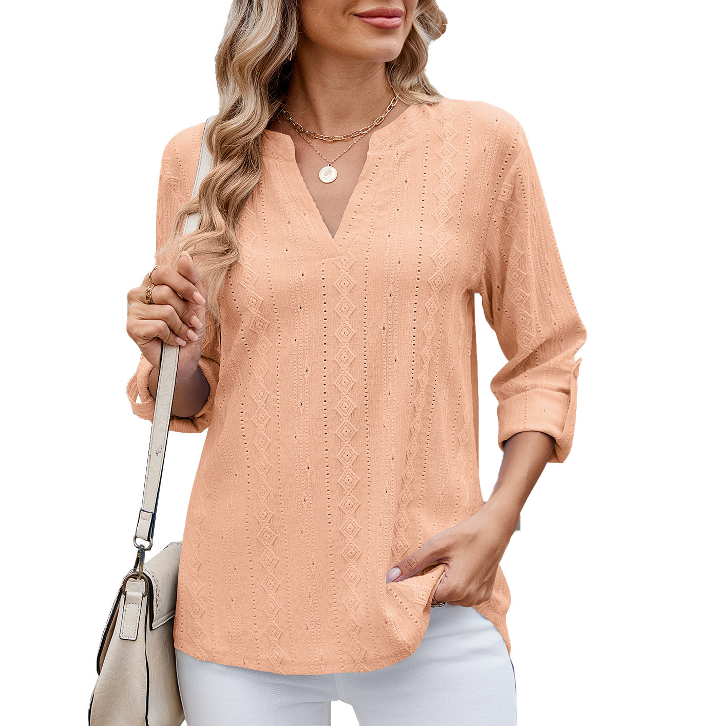 Damen Elegantes und luftiges Blusenshirt mit V-Ausschnitt Stalluxe