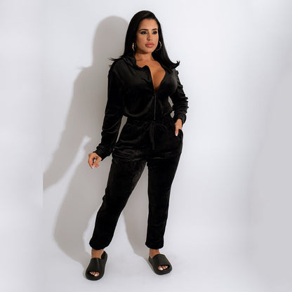 Damen Fleece-Jumpsuit mit Kapuze und elastischem Bund Stalluxe