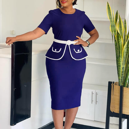 Damen Elegantes Tailliertes Kleid mit peppiger Taschenapplikation und breitem Gürtel Stalluxe