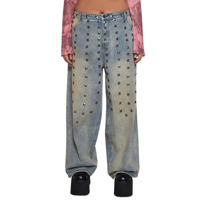 Damen Weite Jeans mit auffälligen Nieten-Applikationen Stalluxe