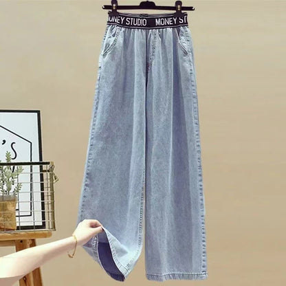 Damen weit geschnittene Jeanshose mit elastischem Bund Stalluxe