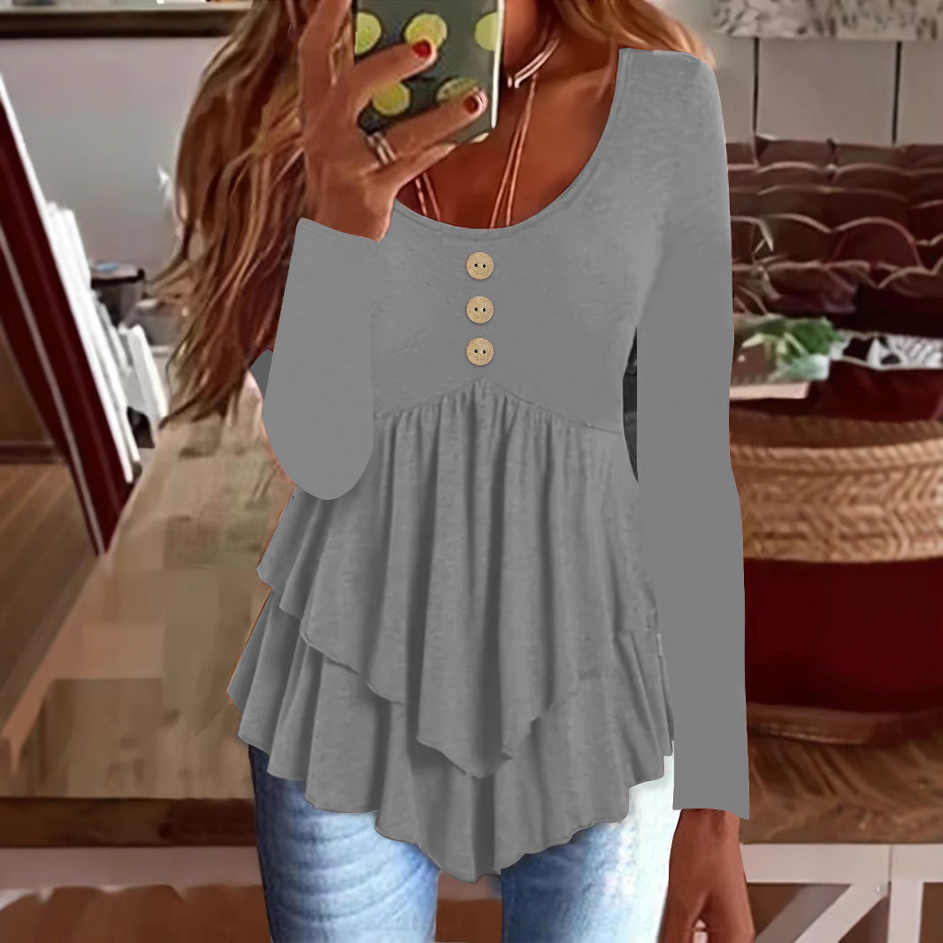 Damen Langarm Blusenshirt mit mehrlagigem Design und dekorativen Knopfdetails Stalluxe