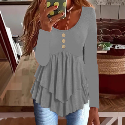 Damen Langarm Blusenshirt mit mehrlagigem Design und dekorativen Knopfdetails Stalluxe