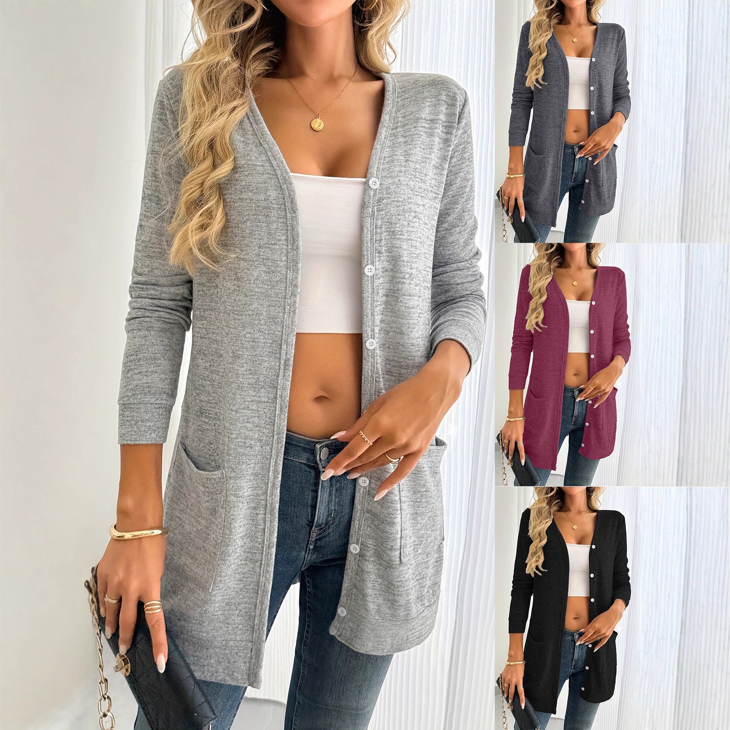 Damen Langarm-Cardigan mit praktischen Taschen und Knopfleiste Stalluxe
