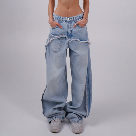 Damen Distressed Wide-Leg Jeans mit fransigen Abschlüssen Stalluxe