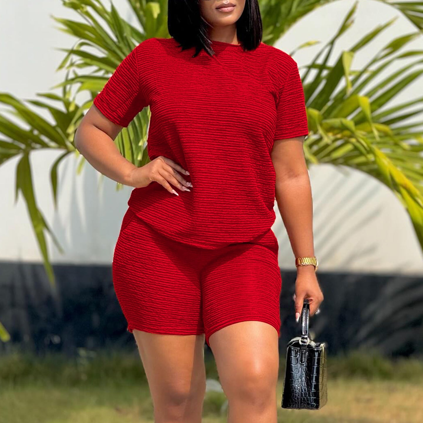 Damen lässiger Kurzoverall mit Struktur und elastischem Bund Stalluxe