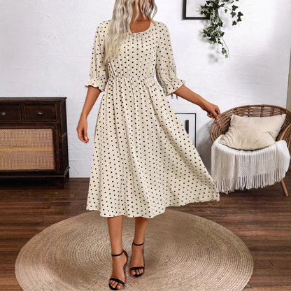 Damen Midikleid mit dekorativen Puffärmeln und elastischem Taillenbund Stalluxe