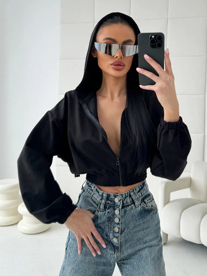 Damen cropped Sweatjacke mit elastischen Bündchen und modischem Reißverschluss Stalluxe