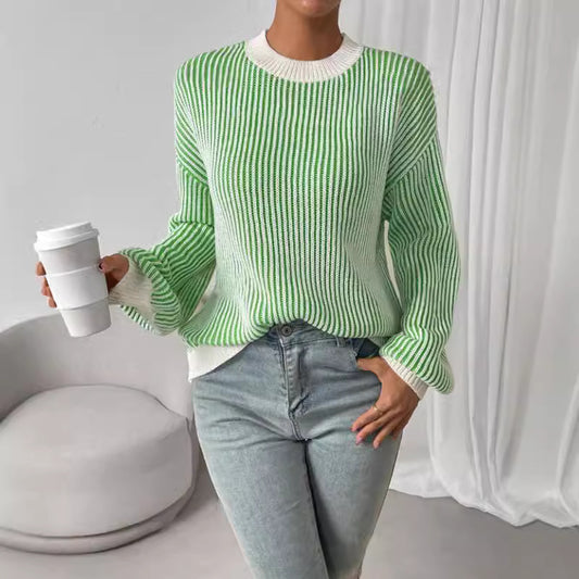 Damen Strickpullover mit breitem Rippdesign und lässigen Ballonärmeln Stalluxe