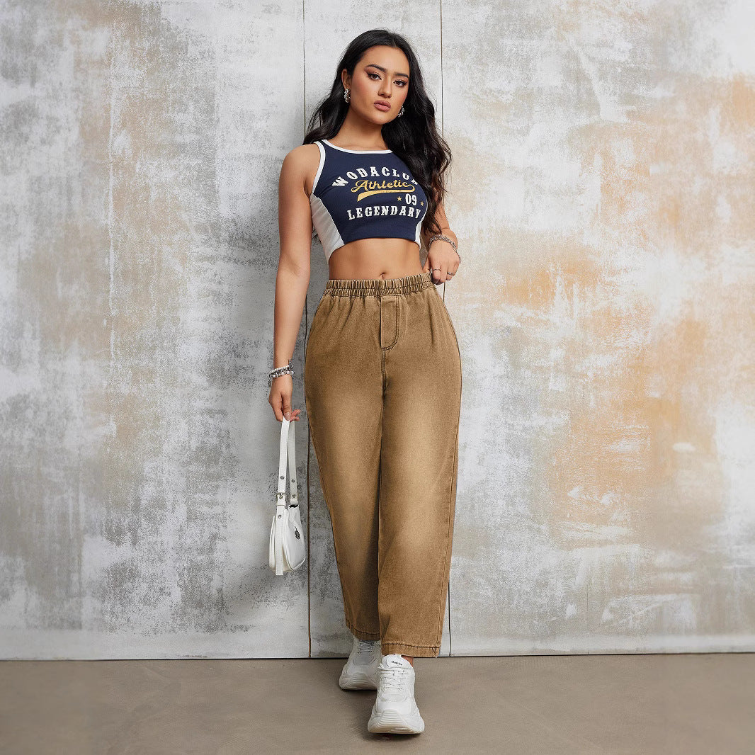 Damen Weit geschnittene Jeanshose mit elastischem Bund Stalluxe