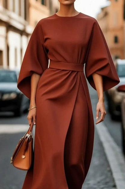 Damen elegante Midi-Kleid mit voluminösen Ärmeln Stalluxe