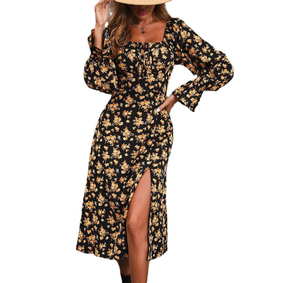 Damen Blütenmuster Maxikleid mit verstellbarem Ausschnitt Stalluxe