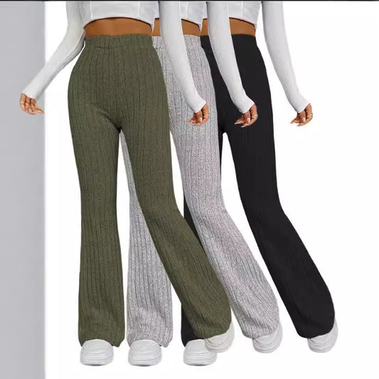Women's Flared Ribbed Knit Trousers Stalluxe