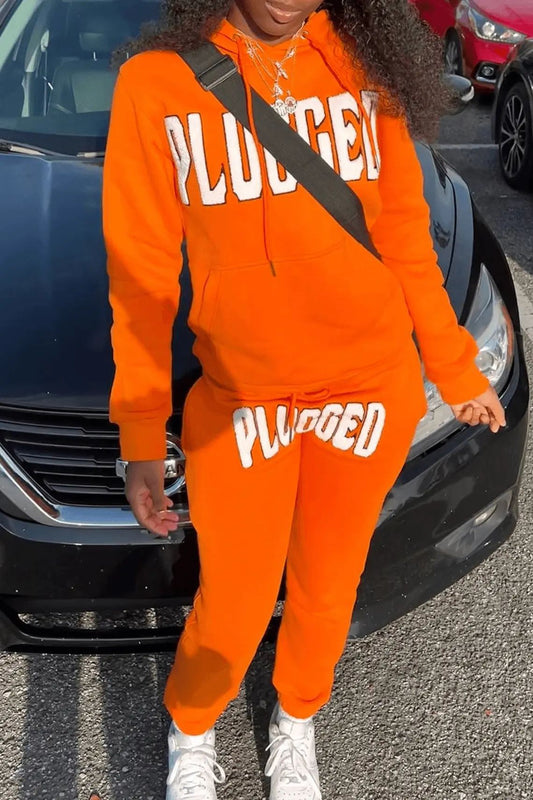 Damen kuscheliges Hoodie- und Jogginghose-Set mit auffälligem Schriftzug Stalluxe