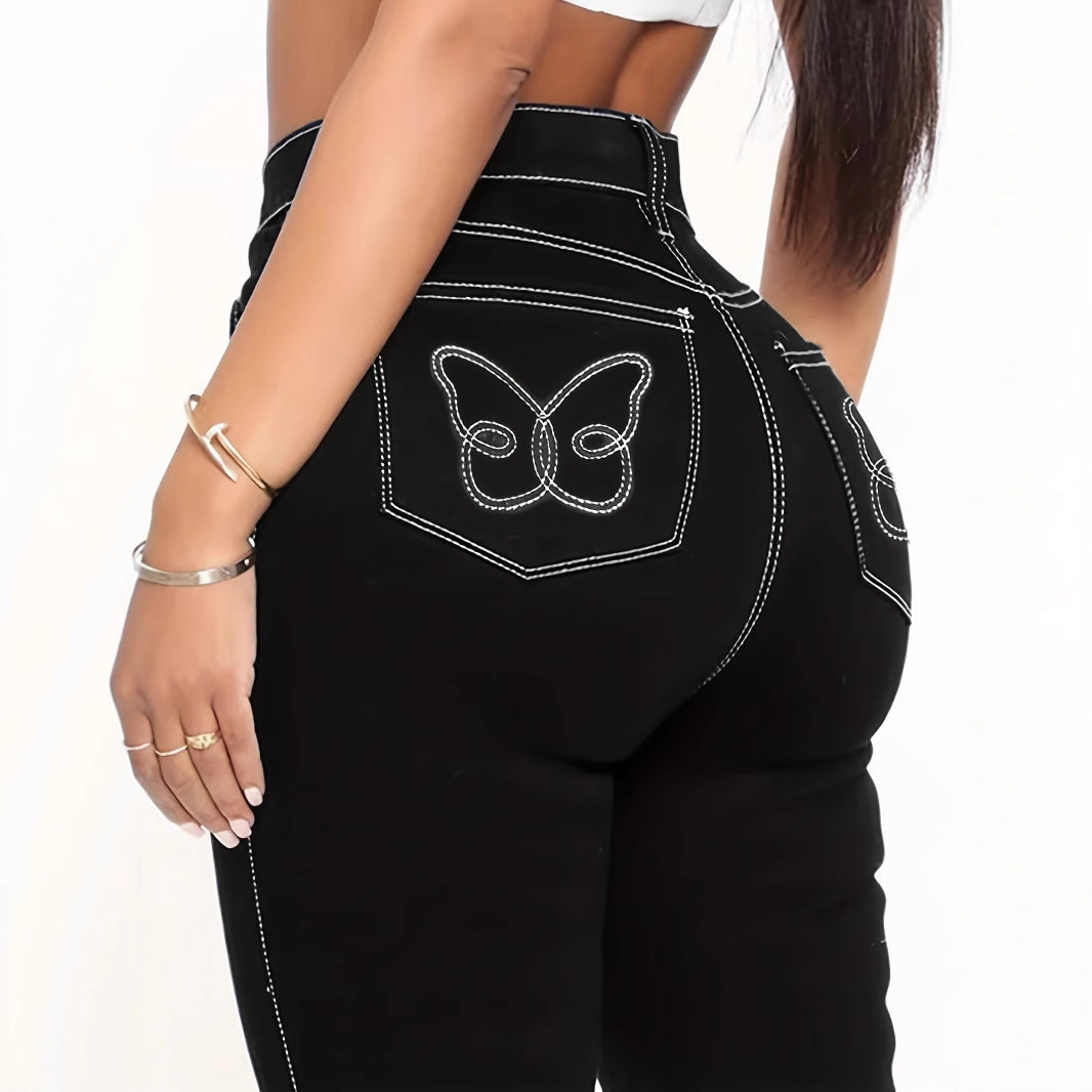Damen Skinny Jeans mit modischem Schmetterlingsstick Stalluxe