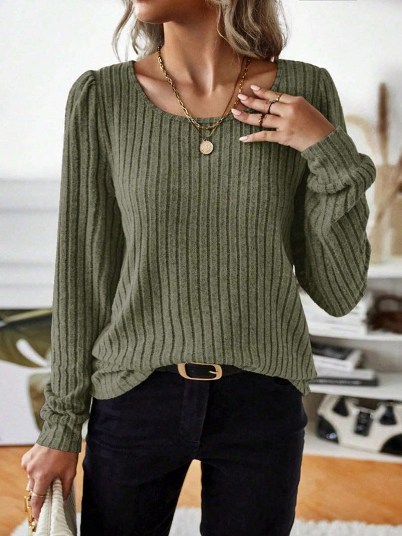 Damen Gestreifter Pullover mit Puffärmeln Stalluxe
