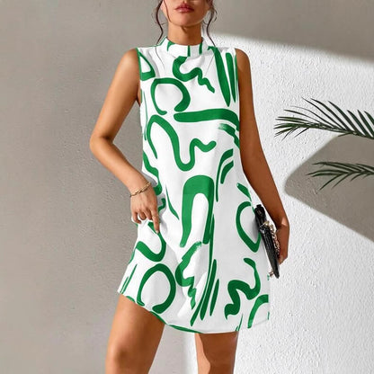Damen A-linien Minikleid mit modernem grafischem Muster und Stehkragen Stalluxe