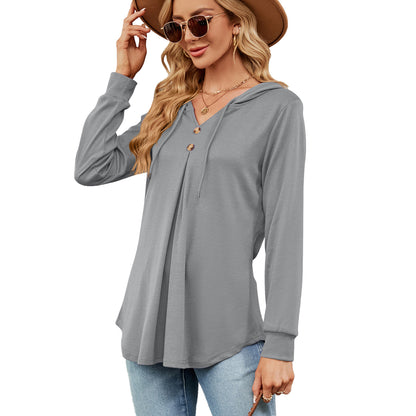 Damen Viskose Hoodie mit Knopfleiste und asymmetrischem Saum Stalluxe