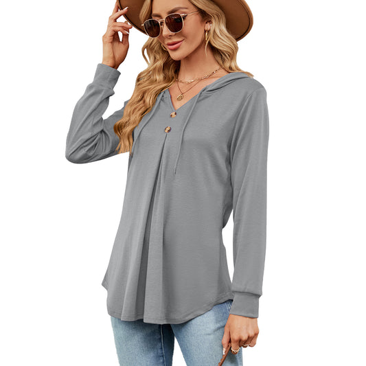 Damen Viskose Hoodie mit Knopfleiste und asymmetrischem Saum Stalluxe
