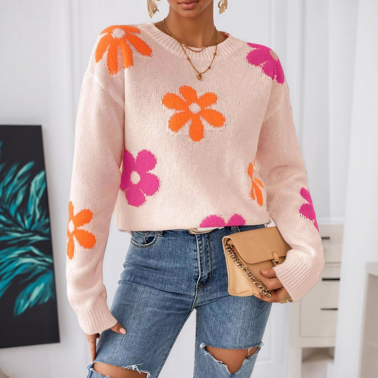 Damen Pullover mit floralem Design und Rundhalsausschnitt Stalluxe