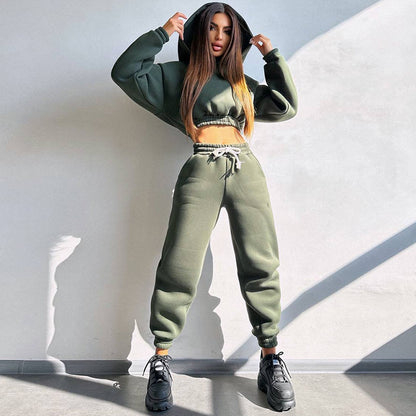 Damen trendiges Sweat-Set mit cropped Oberteil und elastischem Bund Stalluxe
