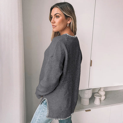 Damen Strickpullover mit dekorativem Saum und weiten Ärmeln Stalluxe