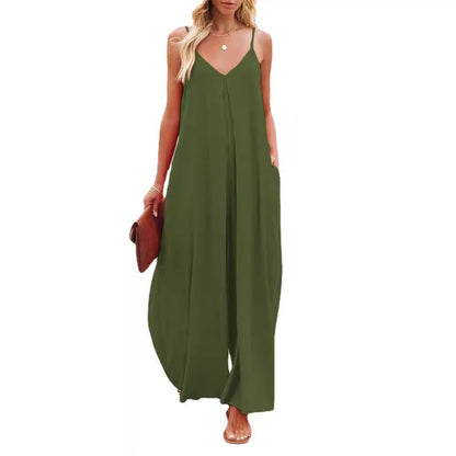 Damen Smarter Jumpsuit mit tiefem V-Ausschnitt und Seitentaschen Stalluxe