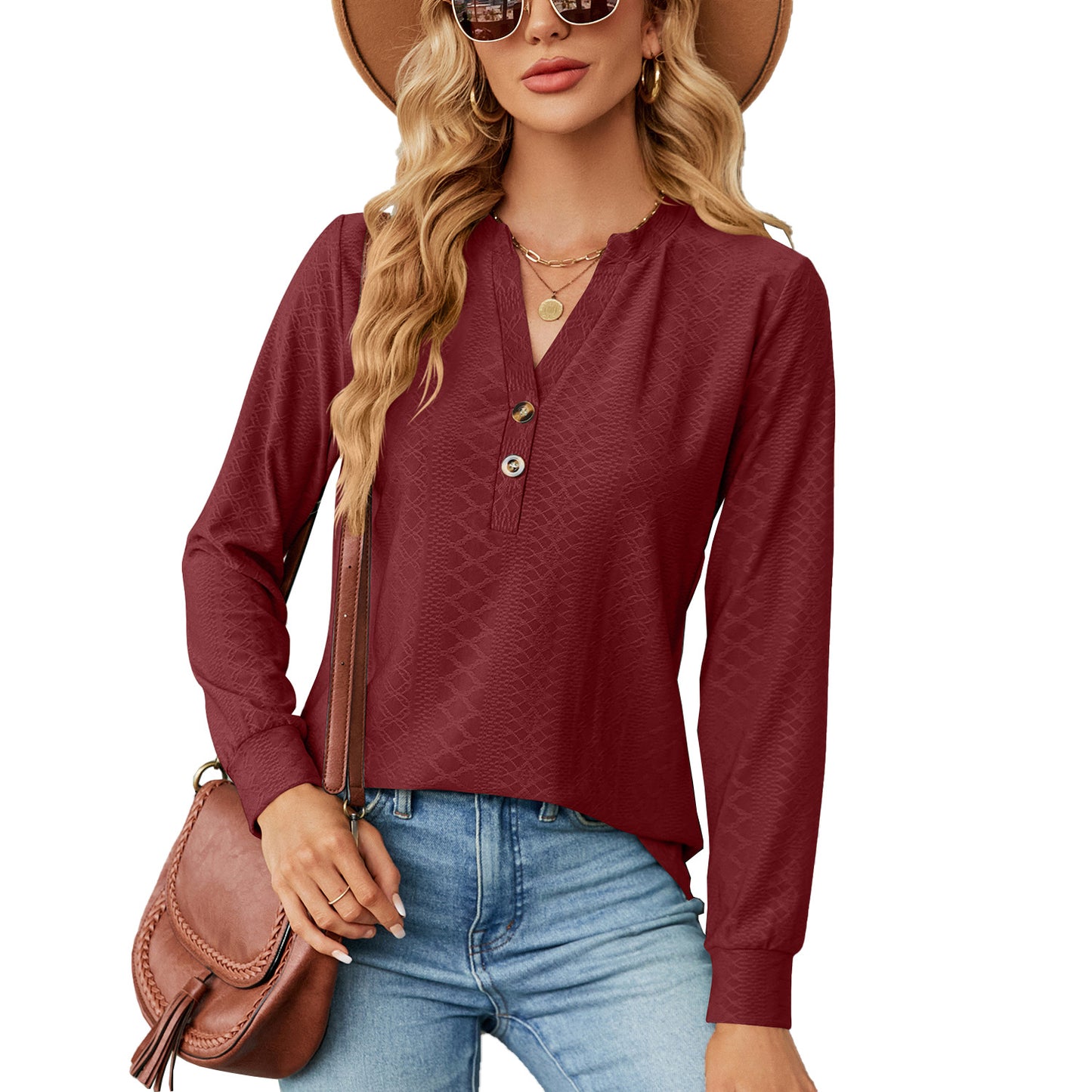 Damen Langarmshirt mit modischem Henley-Ausschnitt und strukturiertem Design Stalluxe