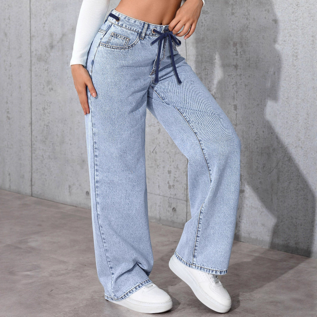 Damen Weite Jeanshose mit elastischem Bund Stalluxe