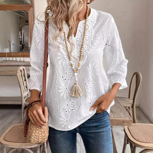 Damen Bluse mit kunstvoller Stickerei und luftigen Ärmeln Stalluxe