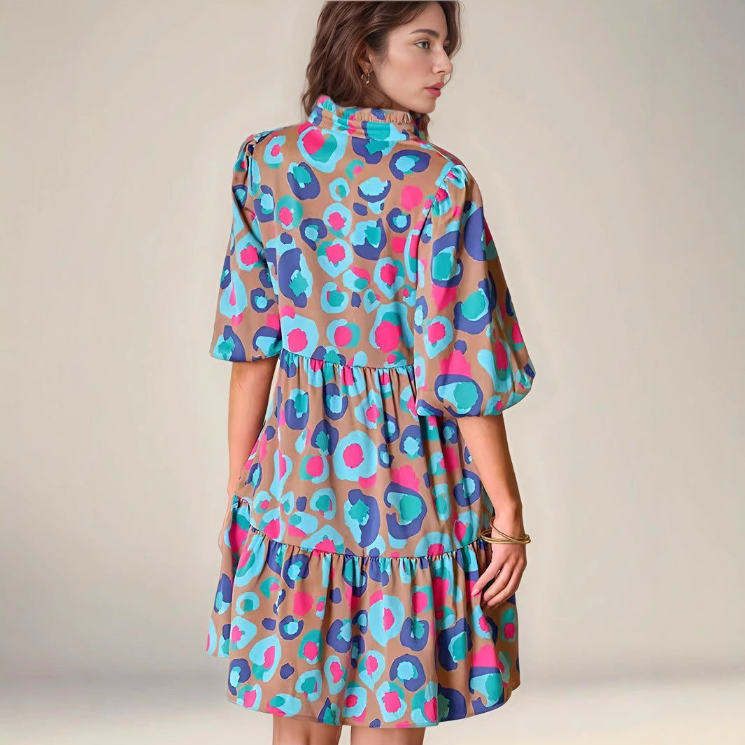 Damen Freizeitkleid mit hohem Kragen und voluminösen Ärmel Stalluxe