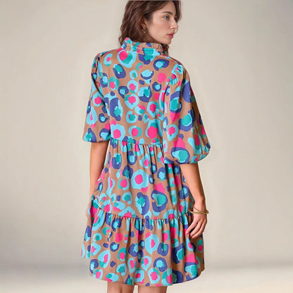 Damen Freizeitkleid mit hohem Kragen und voluminösen Ärmel Stalluxe
