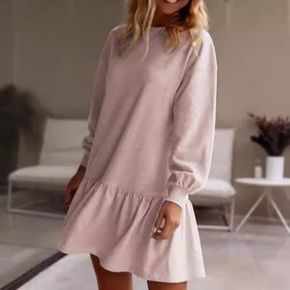 Damen Lässiges Sweatkleid mit voluminösen Ärmeln und Rüschensaum Stalluxe